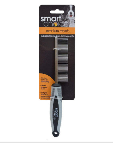 Smart Choice Medium Grooming Comb Grey/Black, Medium To Long Coats, Dog
