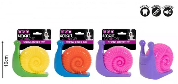 Strong Rubber Snail Dog Toy, Chewy, Squeaky, 3 Colours Available
