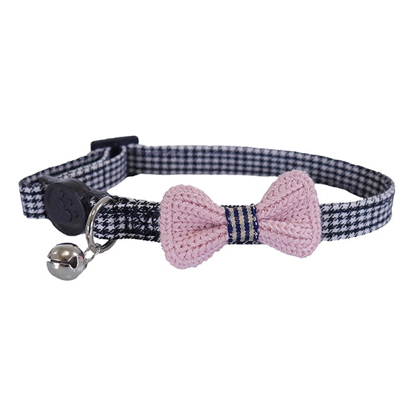 Designer Pink Bow Dogtooth Cat Collar