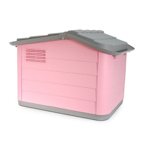 Rear view if Knock-down Pet House in pink