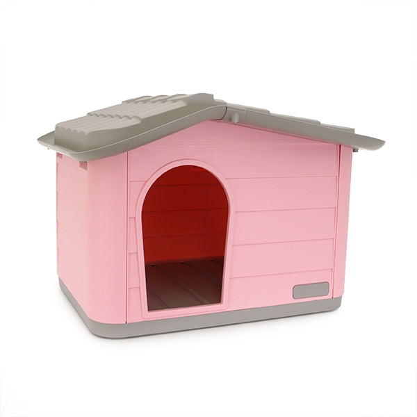 Front view of Knock-down Pet House in pink