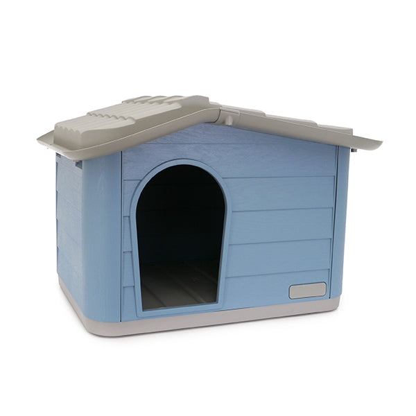Front view of Knock-down Pet House in blue