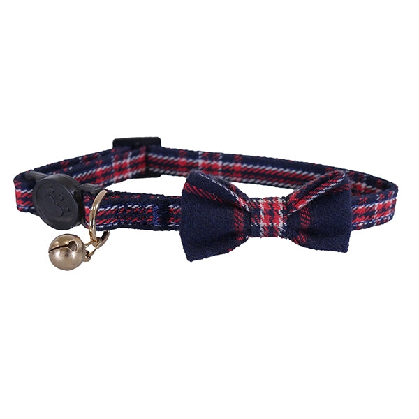 Designer navy and red tartan cat collar