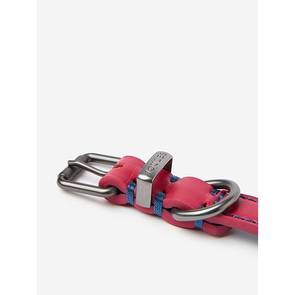 Close up of buckle of Joules Leather Dog Collar in pink