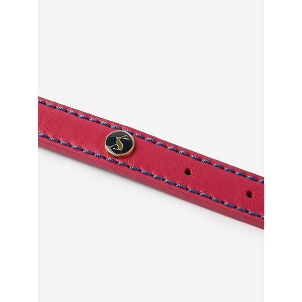 Close up of Joules Leather Dog Collar in pink