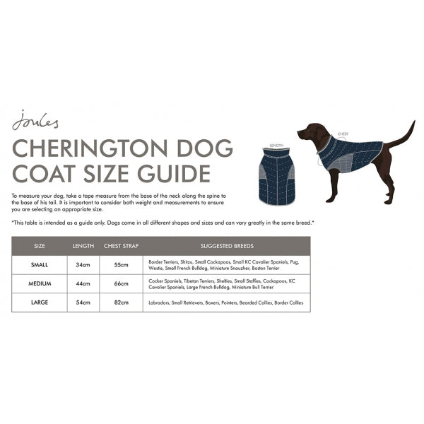Size guide for Joules Cherington Dog Coat