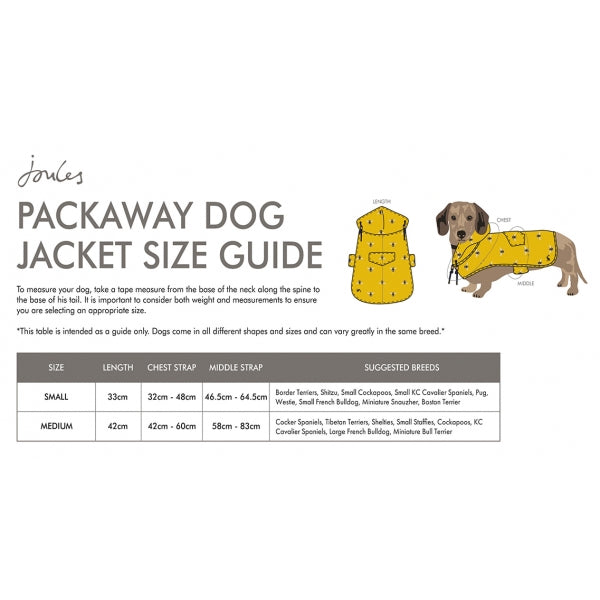 Size guide for Joules GoLightly Packaway Jacket