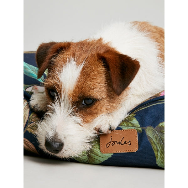 Close up of small dog laying on Joules Botanical Floral Mattress