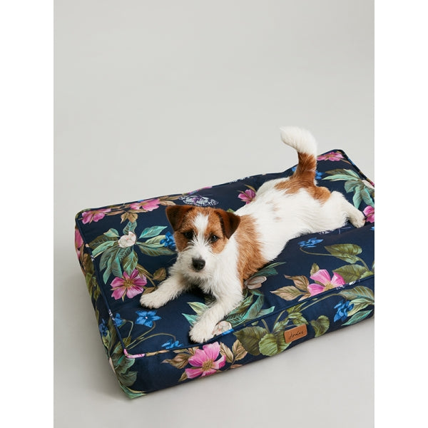 Small dog laying on Joules Botanical Floral Mattress