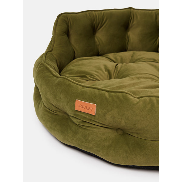 Close up of Joules Chesterfield Pet Bed in Khaki