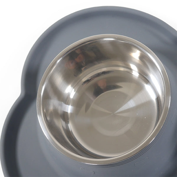 Close up of stainless steel bowl from Silicone Double Diner Slow Feeder