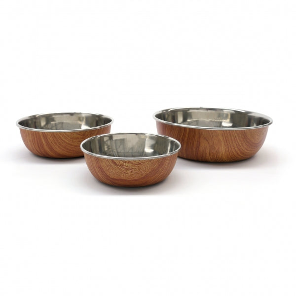Wood Effect Steel Pet Bowls in three sizes