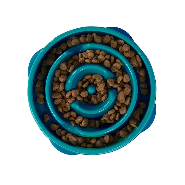 Outward Hound Fun Feeder Drop in turquoise with food