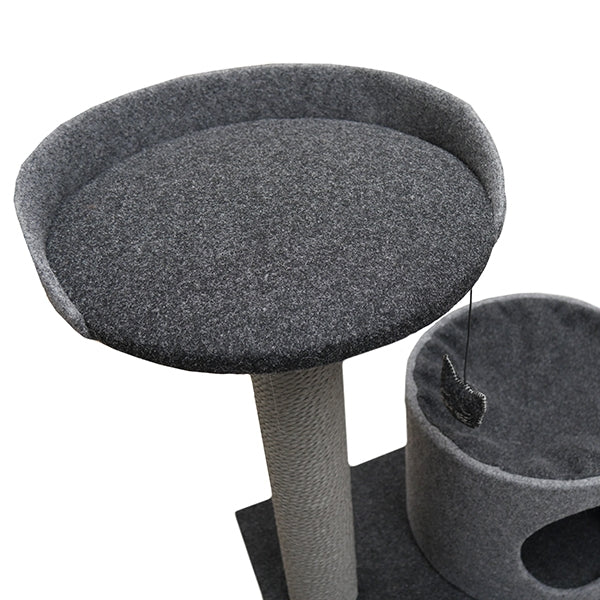 Close up of platform on Charcoal Felt Cat Double Tower