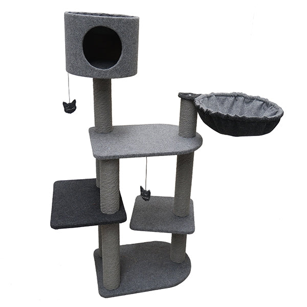 Charcoal Felt Cat Triple Tower