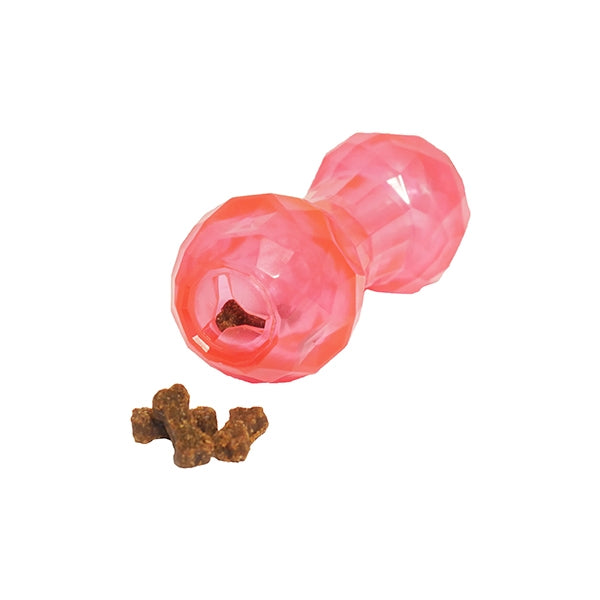 BioSafe Puppy Treat Dumbell in pink with treats inside