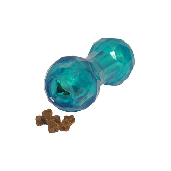 BioSafe Puppy Treat Dumbell in blue with treats inside