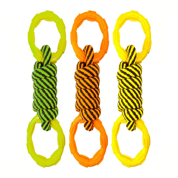 Rope Tugger with Rings Dog Toy - Green, Orange and Yellow