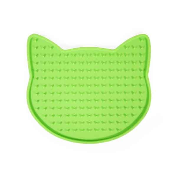 Cat Head Shape Lick Mat in lime green