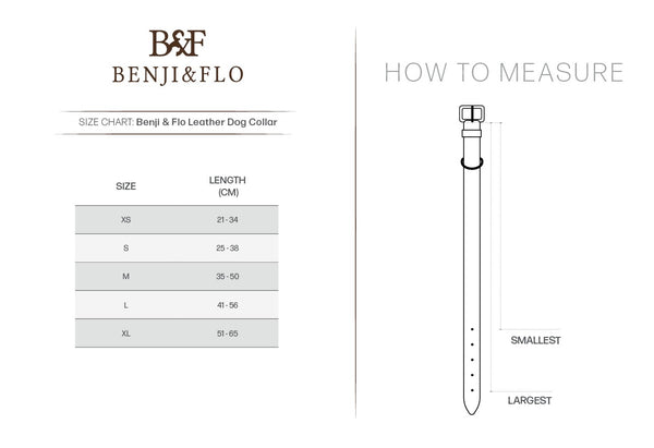 Size guide for Benji & Flo Deluxe Padded Leather Dog Collar