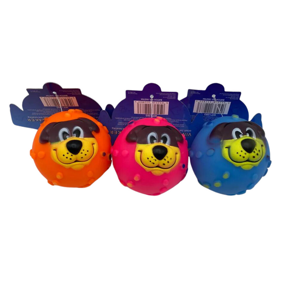 Squeaky Vinyl Dog Face Ball -  Assorted Colours