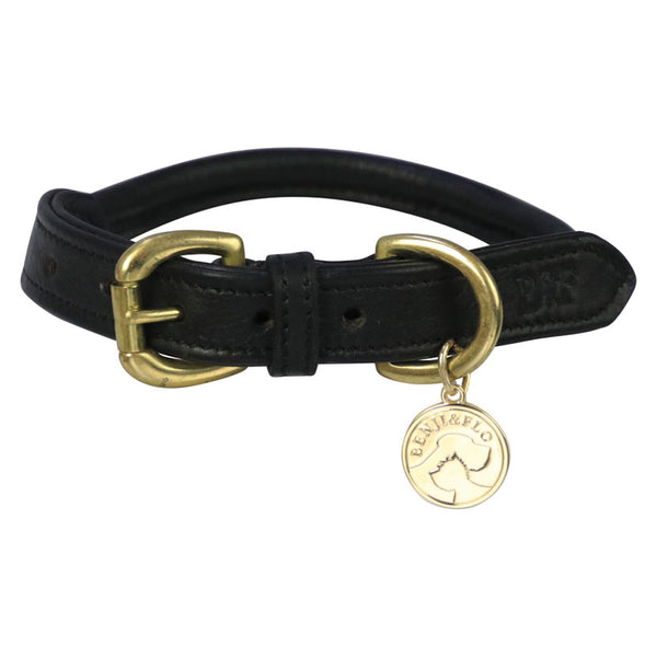 Benji & Flo Superior Rolled Leather Dog Collar in black