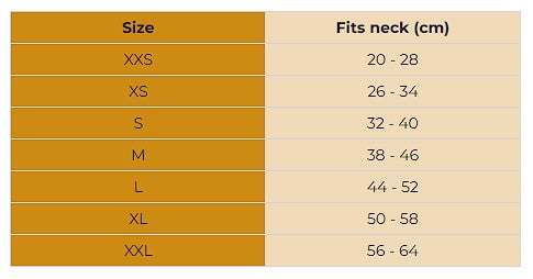 Size guide for Digby & Fox Cow Hair Dog Collar