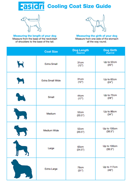 Easidri Cooling Coat size guide