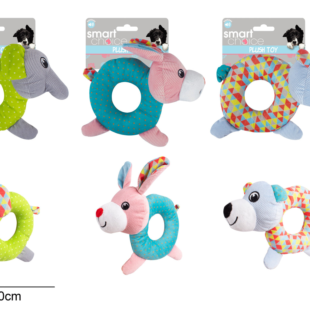 Small Dog & Puppy Ring Plush Toy - 3 Assorted Colours