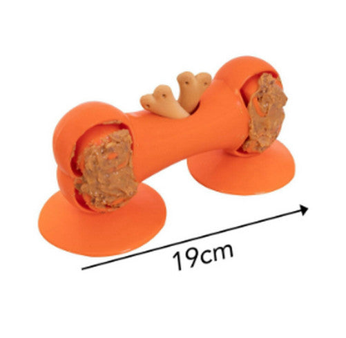 Rubber Bone Treat Dispensing Toy, Suction Feet, Dog Treats, Play