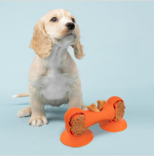 Rubber Bone Treat Dispensing Toy, Suction Feet, Dog Treats, Play