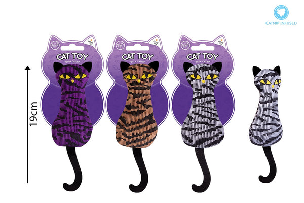 Cat Shaped Catnip Toy - 3 Colours (purple, orange and grey)