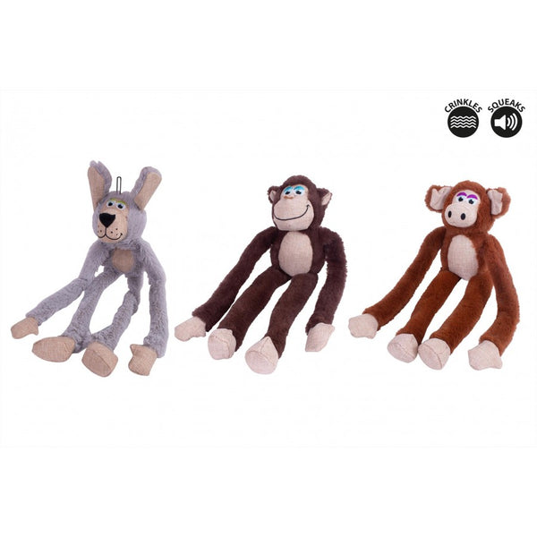 Squeaky Long Leg Plush Dog Toy - 3 Assorted Colours