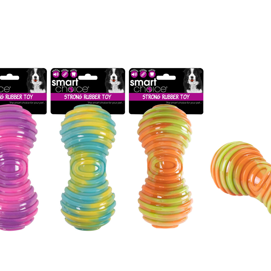 Tie Dye Rubber Dumbbell Dog Toy - 3 Assorted Colours