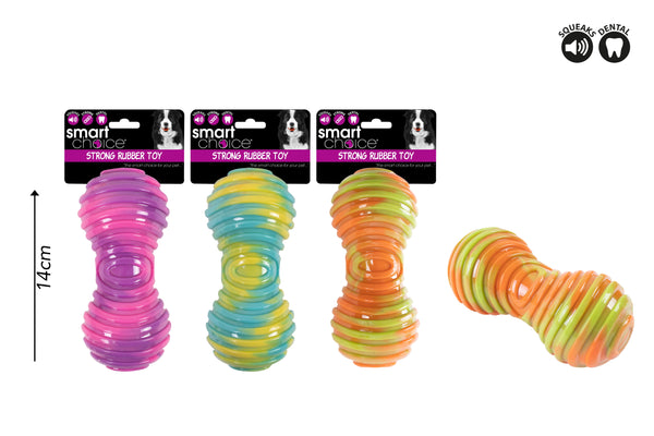 Tie Dye Rubber Dumbbell Dog Toy - 3 Assorted Colours