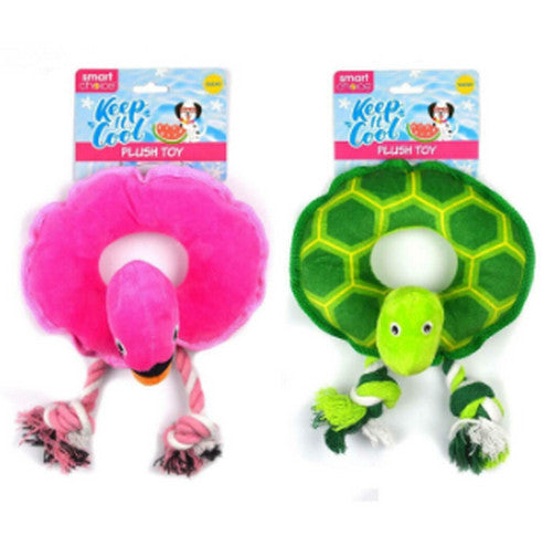 Smart Choice Plush Squeaky Dog Toy, Turtle or Flamingo