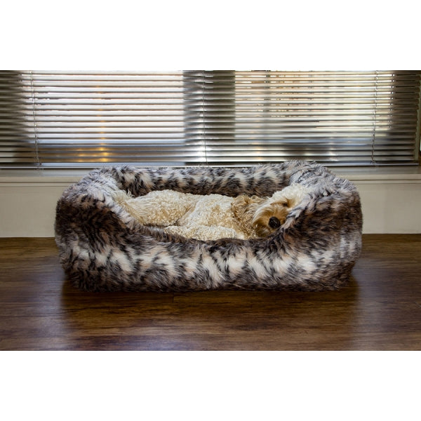 Dog laying in Brown Cosy Fur Print Bed