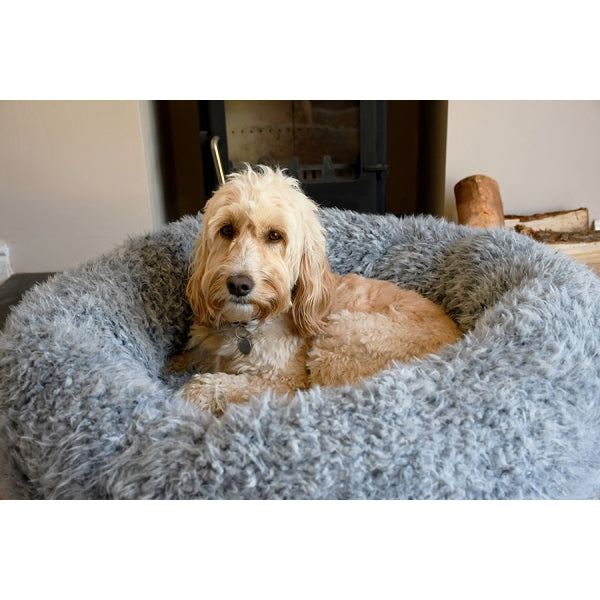 Dog laying in Silver Fluff Bed