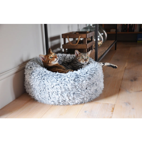 Cats laying in Silver Fluff Bed