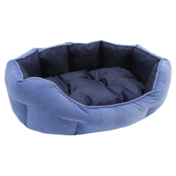 Quilted Navy Water Resistant Bed with cushion reversed