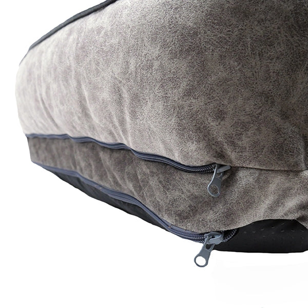Close up of zips on Grey Luxury Plush Sofa