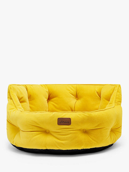 Front view of Joules Chesterfield Pet Bed in yellow