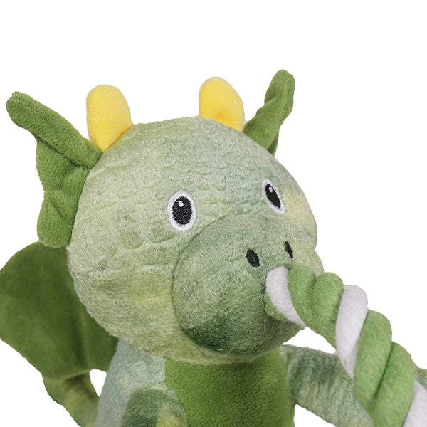 Close up of head of Super Tough Plush – Green Rope Dragon