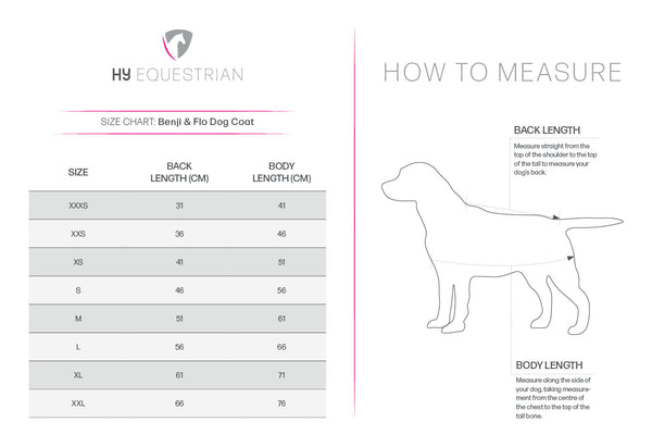 Size guide for Benji & Flo Silva Flash Dog Coat
