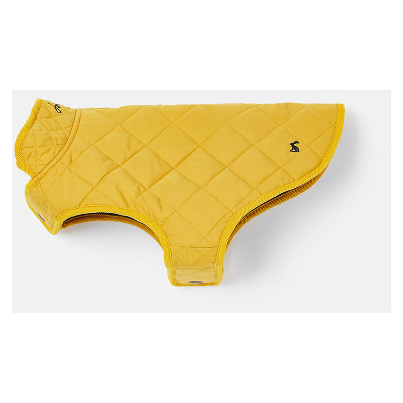 Side view of Joules Quilted Dog Coat in Antique Gold