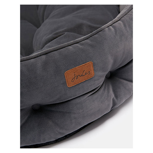 Close up of Joules Chesterfield Pet Bed in grey