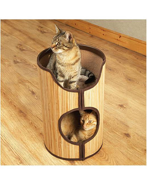 Two cats using Bamboo Cat Tower