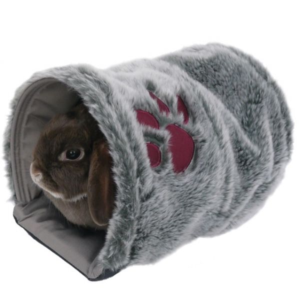 Rabbit peeking out from Reversible Snuggle Tunnel
